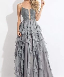 Formal Gowns Rachel Allan - 6092 Ruffled V-neck A-line Dress