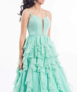 Formal Gowns Rachel Allan - 6092 Ruffled V-neck A-line Dress