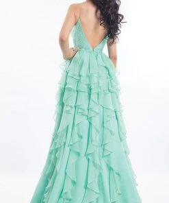 Formal Gowns Rachel Allan - 6092 Ruffled V-neck A-line Dress