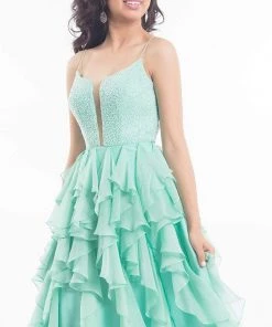Formal Gowns Rachel Allan - 6092 Ruffled V-neck A-line Dress