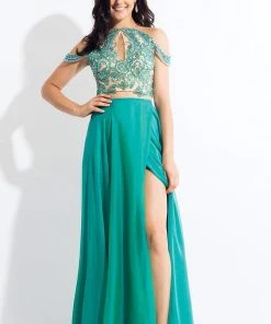 Rachel Allan - 6109 Floral Appliqued Two Piece Gown Formal Gowns