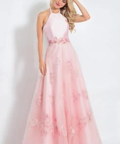 Rachel Allan - 6110 Floral Embroidered Halter Gown Formal Gowns