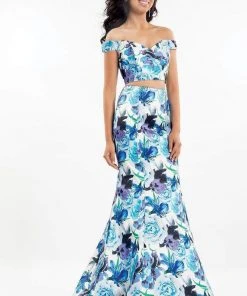 Formal Gowns Rachel Allan - 6127 Floral Print Off-Shoulder Mermaid Dress