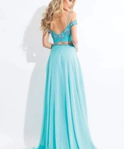 Formal Gowns Rachel Allan - 6130 Cap Sleeve Floral Two-Piece Gown