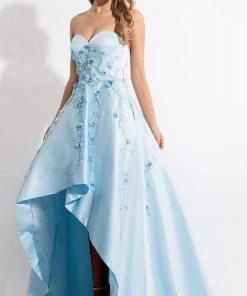 Rachel Allan - 6142 Strapless Blossom Applique High Low Gown 8 Rachel Allan - 6142 Strapless Blossom Applique High Low Gown