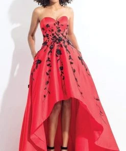 Rachel Allan - 6142 Strapless Blossom Applique High Low Gown