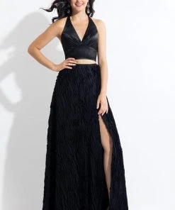 Rachel Allan - 6145 Two Piece Halter Matte Satin/Chiffon Dress Formal Gowns