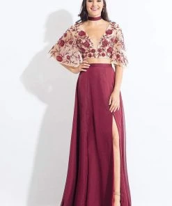 Rachel Allan - 6157 Floral Beaded Kimono Two-Piece Gown Formal Gowns