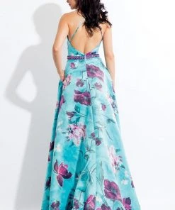 Rachel Allan - 6169 Thin Straps Floral Print Gown Formal Gowns