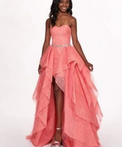 Formal Gowns Rachel Allan - 6406 2-Piece Style Lace And Tulle High-Low Gown