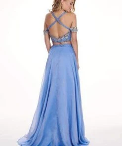 Rachel Allan - 6411 Beaded Embellished 2-Piece Cold Shoulder Prom Gown