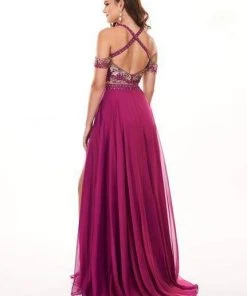 Rachel Allan - 6411 Beaded Embellished 2-Piece Cold Shoulder Prom Gown