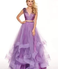 Rachel Allan - 6412 Two-Piece Floral Motif Shoulders Tiered Tulle Gown Formal Gowns 14 Rachel Allan - 6412 Two-Piece Floral Motif Shoulders Tiered Tulle Gown Formal Gowns