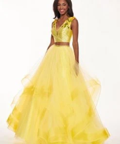 Rachel Allan - 6412 Two-Piece Floral Motif Shoulders Tiered Tulle Gown Formal Gowns 20 Rachel Allan - 6412 Two-Piece Floral Motif Shoulders Tiered Tulle Gown Formal Gowns