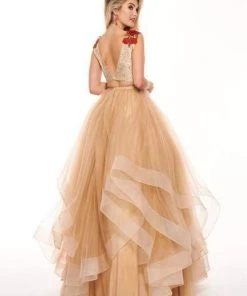 Rachel Allan - 6412 Two-Piece Floral Motif Shoulders Tiered Tulle Gown Formal Gowns 18 Rachel Allan - 6412 Two-Piece Floral Motif Shoulders Tiered Tulle Gown Formal Gowns