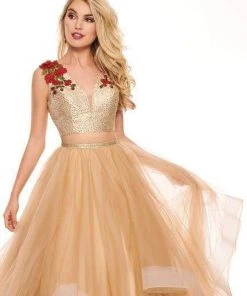 Rachel Allan - 6412 Two-Piece Floral Motif Shoulders Tiered Tulle Gown Formal Gowns 19 Rachel Allan - 6412 Two-Piece Floral Motif Shoulders Tiered Tulle Gown Formal Gowns