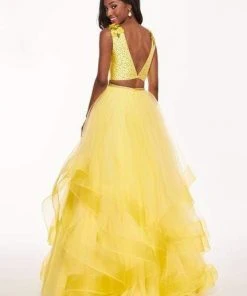 Rachel Allan - 6412 Two-Piece Floral Motif Shoulders Tiered Tulle Gown Formal Gowns 21 Rachel Allan - 6412 Two-Piece Floral Motif Shoulders Tiered Tulle Gown Formal Gowns