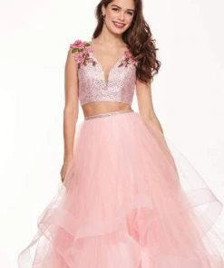 Rachel Allan - 6412 Two-Piece Floral Motif Shoulders Tiered Tulle Gown Formal Gowns 13 Rachel Allan - 6412 Two-Piece Floral Motif Shoulders Tiered Tulle Gown Formal Gowns