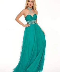 Rachel Allan - 6421 Rhinestone Ornate Collared Sweetheart Chiffon Gown