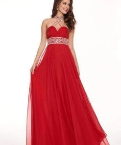 Rachel Allan - 6421 Rhinestone Ornate Collared Sweetheart Chiffon Gown