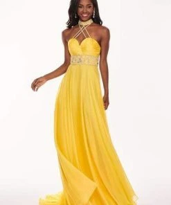 Rachel Allan - 6421 Rhinestone Ornate Collared Sweetheart Chiffon Gown