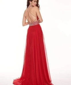 Rachel Allan - 6421 Rhinestone Ornate Collared Sweetheart Chiffon Gown