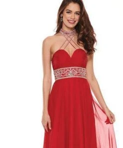 Rachel Allan - 6421 Rhinestone Ornate Collared Sweetheart Chiffon Gown