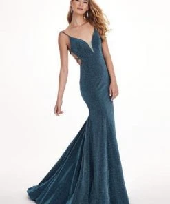 Formal Gowns Rachel Allan - 6424 Crisscross Strapped Metallic Jersey Gown