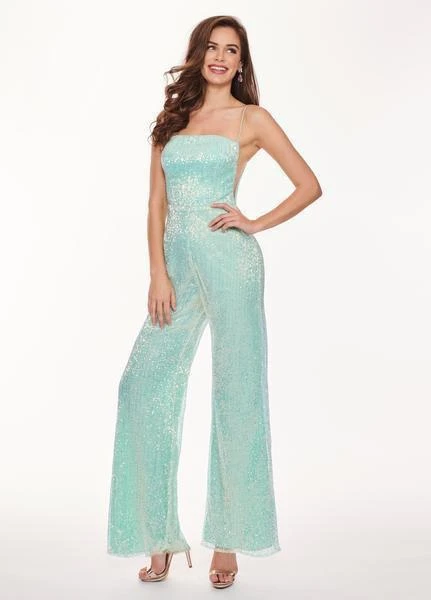 Rachel Allan - 6426 Sequined Straight-Across Jumpsuit 6 Rachel Allan - 6426 Sequined Straight-Across Jumpsuit