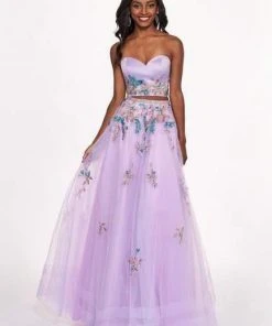 Formal Gowns Rachel Allan - 6428 Strapless Beaded Embroidered Two-Piece Prom Gown