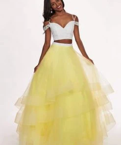 Rachel Allan - 6434 Two Piece Cold Shoulder Crop Top Tulle Prom Dress