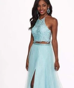 Formal Gowns Rachel Allan - 6437 Two Piece Embroidered Lace Halter A-line Dress