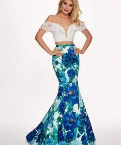 Formal Gowns Rachel Allan - 6449 Two Piece Ruffled Off-Shoulder Floral Dress