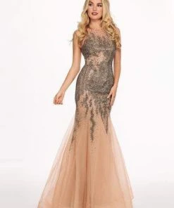 Formal Gowns Rachel Allan - 6452 Embellished Halter Jersey Tulle Trumpet Dress