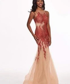 Formal Gowns Rachel Allan - 6452 Embellished Halter Jersey Tulle Trumpet Dress 18 Formal Gowns Rachel Allan - 6452 Embellished Halter Jersey Tulle Trumpet Dress