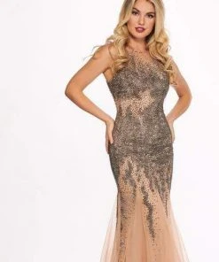 Formal Gowns Rachel Allan - 6452 Embellished Halter Jersey Tulle Trumpet Dress 14 Formal Gowns Rachel Allan - 6452 Embellished Halter Jersey Tulle Trumpet Dress