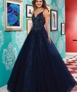 Rachel Allan - 6458 Beaded V-neck Tulle Ballgown Formal Gowns