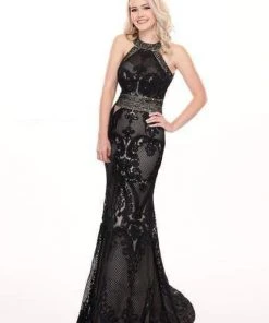 Rachel Allan - 6462 Crystal Embroidered Halter Mermaid Dress Formal Gowns