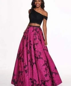 Rachel Allan - 6473 One Shoulder Two-Piece Floral Jacquard Gown Formal Gowns