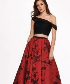 Rachel Allan - 6473 One Shoulder Two-Piece Floral Jacquard Gown Formal Gowns