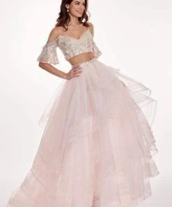 Rachel Allan - 6476 Two Piece Cold Shoulders Layered Tulle Gown Formal Gowns