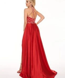 Formal Gowns Rachel Allan - 6487 Beaded Halter Satin A-line Dress