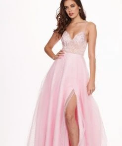 Rachel Allan - 6493 Embroidered V-neck Swiss Dot Crepe A-Line Gown Formal Gowns 7 Rachel Allan - 6493 Embroidered V-neck Swiss Dot Crepe A-Line Gown Formal Gowns