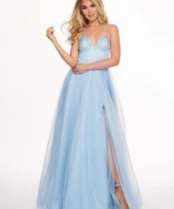 Rachel Allan - 6493 Embroidered V-neck Swiss Dot Crepe A-Line Gown Formal Gowns 9 Rachel Allan - 6493 Embroidered V-neck Swiss Dot Crepe A-Line Gown Formal Gowns