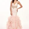 Rachel Allan - 6494 Beaded Embellished Illusion Plunging Mermaid Gown
