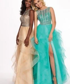 Formal Gowns Rachel Allan - 6512 Beaded Ruffle Tulle Ruffle High-Low Prom Dress