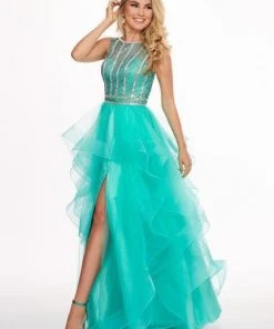 Formal Gowns Rachel Allan - 6512 Beaded Ruffle Tulle Ruffle High-Low Prom Dress