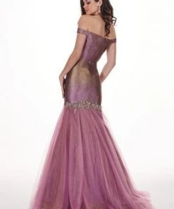 Rachel Allan - 6518 Two-Toned Metallic Off Shoulder Trumpet Gown 6 Rachel Allan - 6518 Two-Toned Metallic Off Shoulder Trumpet Gown