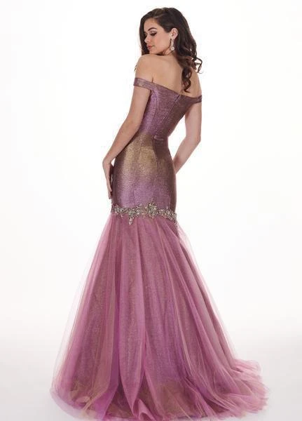 Rachel Allan - 6518 Two-Toned Metallic Off Shoulder Trumpet Gown 4 Rachel Allan - 6518 Two-Toned Metallic Off Shoulder Trumpet Gown