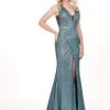 Rachel Allan - 6529 Plunging V-Neck Dress With Slit
